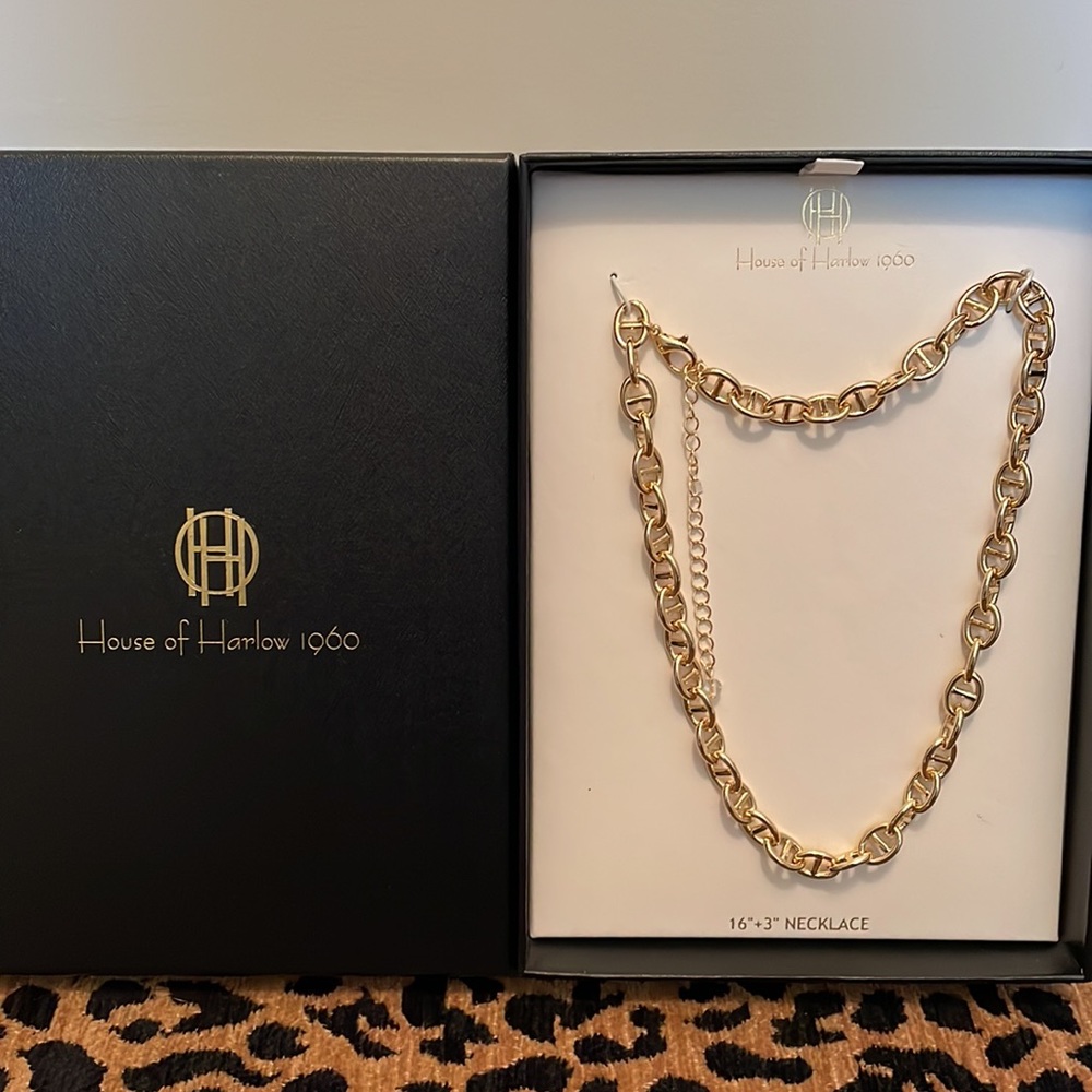 House of Harlow 1960 Gold Tone Costume Jewelry Necklace 16 + 3”
